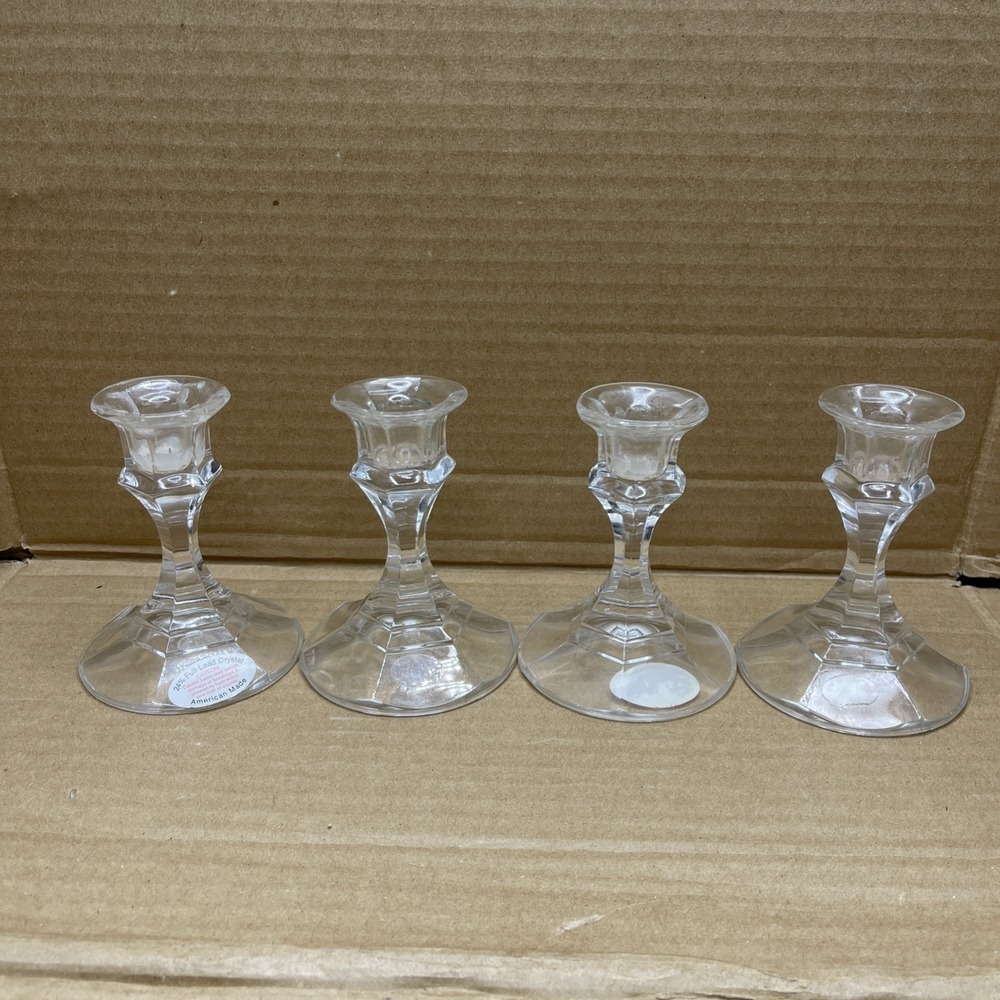 Vintage 24% Full Lead Crystal Candlestick Holders Set of 4 American Made USA 4"